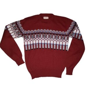 Vintage MacPerth Burgundy Fair Isle Sweater.